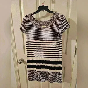 Maeve Anthropologie Size M Navy Blue Striped Haven Shift Sweater Dress
